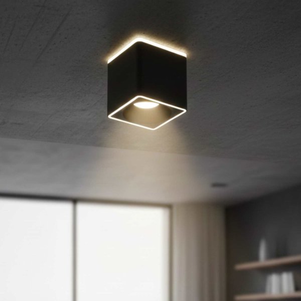 Spot LED de surface carré 9x9 cm noir Rouk, finition noire pour surfaces